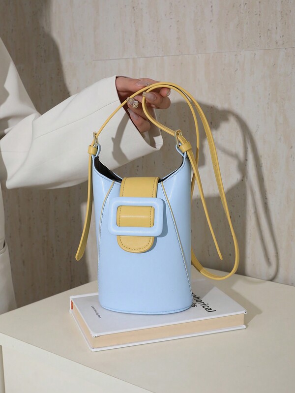 Summer New Candy-Colored, Lovely, Fresh And Youthful Style Crossbody Bag For Girls, Color-Blocking Mini Bucket Bag With Compartments For Phone And Money When Shopping Or Traveling