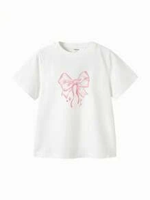 Balabala Tween Girl T-Shirt Tween Girl Short Sleeve 2024 Summer Sweet Print Top - White - View 4