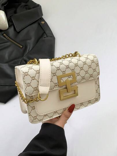 Bolso de cadena para el hombro con diseño floral vintage para niñas, nuevo bolso cuadrado de moda para mujeres, bolso clásico (cierre de metal dorado, material floral versátil, apropiado para damas bellas y elegantes)