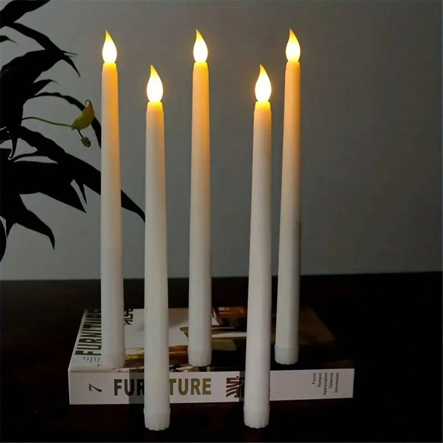 6Pcs, Flameless Candle Lights, LED Long Pole Candle Lights, Suitable For Halloween Christmas Valentine's Day Decoration (Batteries Not Included)