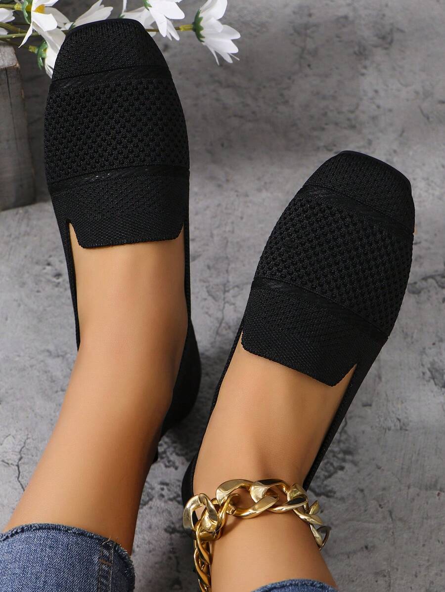 Mocasines planos tejidos para mujer, cómodos, de punta cuadrada, de slip-on, transpirables, zapatos de mamá para primavera y otoño, día de San Valentín