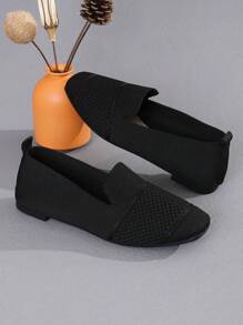 Mocasines planos tejidos para mujer, cómodos, de punta cuadrada, de slip-on, transpirables, zapatos de mamá para primavera y otoño, día de San Valentín