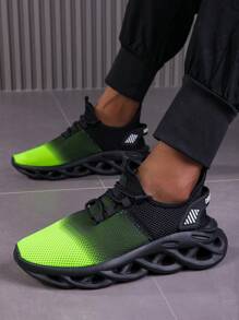 Men's Fashionable Mixed Color Gradient Lace-Up Thick-Soled Sneakers, Comfortable, Lightweight,Breathable, Shock-Absorbing And Wear-Resistant Casual Sneakers, Suitable For Indoor And Outdoor Fitness And Outdoor Sports