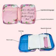 Funda de biblia, funda de biblia floral con asa y bolsillo, estuche para libros de biblia con organizador y marcador de libros, regalo para chicas cristianas católicas, bolsa protectora para biblias de estudio - Rosa - Ver 4
