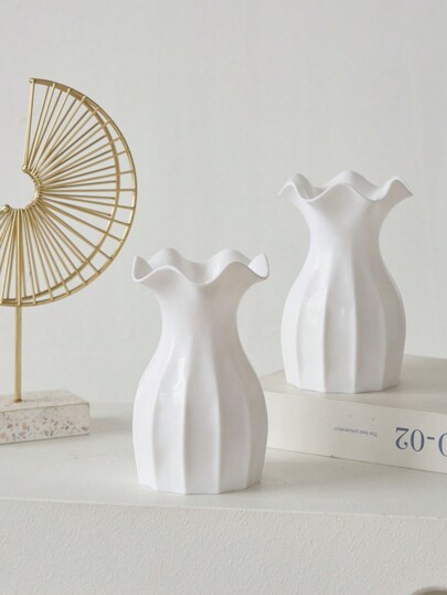 1pc Ceramic Look Plastic Vase Wit Unbreakable Tulips Roses Flowers Home Living Room, Tafel Birthday Graduation Room Flower Glass view 6