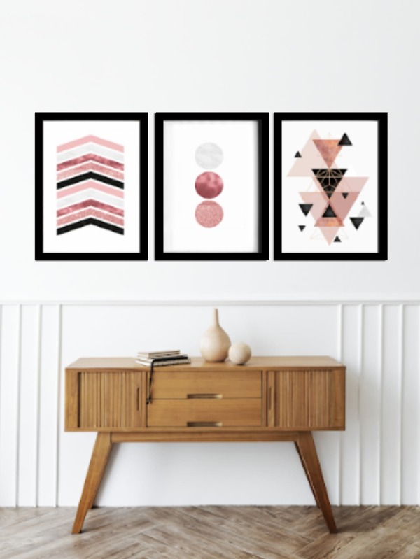 Kit de Quadros Decorativos - Formas Geométricas Abstratas - Conjunto de 3