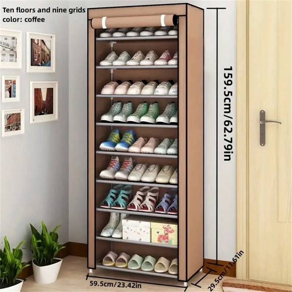 10-Tier Shoe Rack, Free-Standing Shoe Organizer, Easy To Assemble, Suitable For Apartments, Entryway, Hallway, Bedroom, Bathroom, Office, Living Room, Multi-Layer Combination Shoe Rack, Dustproof Shoe Cabinet, School Shoe Rack, Dorm Simple Storage Rack, Portable Shoe Rack