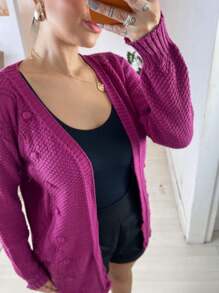 Women Cardigans - 中紫紅色 - 查看 2