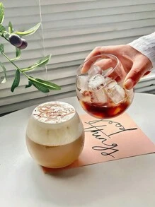 1pc 简约风格拿铁玻璃杯牛奶杯饮水杯夏季果汁杯开学季 - 無色 - 查看 9