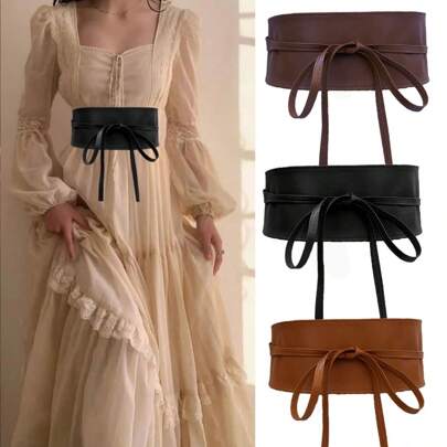 Kvinnors brett midjebälte i PU-läder förlängt bälte för klänningskjorta elegant Halloween sommar, skola