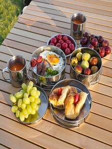 DesertFox 8pcs Stainless Steel Camping Cookware Set, Outdoor Cooking Set With Portable Bowls, Pot, Utensils, And Grill For Trekking And Hiking - Stainless Steel Original Color - View 4