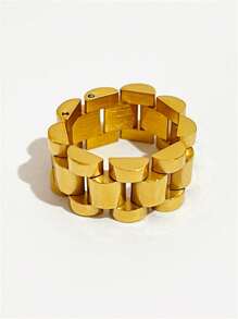 TONSI 1枚镀金PVD粗链女士戒指，不锈钢戒圈，手指饰品 - 金色 - 查看 13