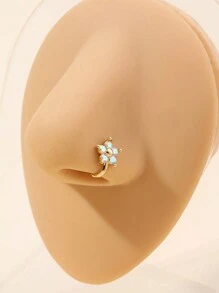 1pc AB Color Stone Inlaid Flower Shaped Gold Nose Clip For Ladies Daily Wear - Multicolor - View 1