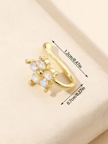 1pc AB Color Stone Inlaid Flower Shaped Gold Nose Clip For Ladies Daily Wear - Multicolor - View 2