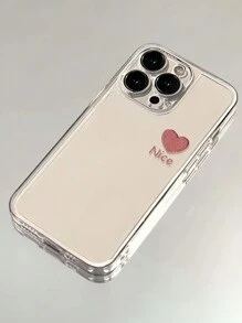 1pc Simple Pink Heart Shaped, Fashionable, Transparent & Anti-Fall TPU Phone Case Compatible With 15, 14, 13, 12 And 11 Pro Max