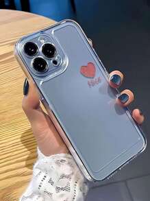 1pc Simple Pink Heart Shaped, Fashionable, Transparent & Anti-Fall TPU Phone Case Compatible With 15, 14, 13, 12 And 11 Pro Max