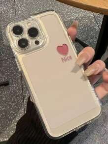 1pc Simple Pink Heart Shaped, Fashionable, Transparent & Anti-Fall TPU Phone Case Compatible With 15, 14, 13, 12 And 11 Pro Max