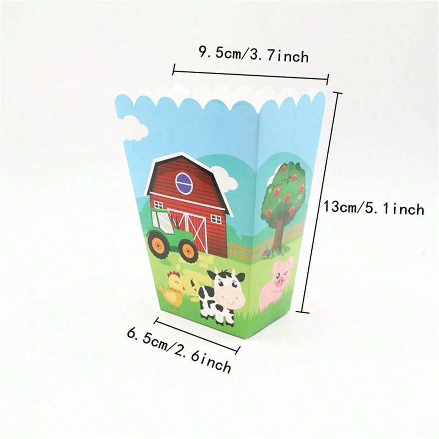 12 Pieces Popcorn Box For Farm Animals Birthday Party, Cake Treat Gift