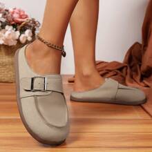 夏季復古松糕皮帶扣拖鞋，單腳男女時尚通用情侶戶外軟底涼鞋