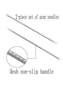 2pcs Blackhead & Acne Extraction Tools Set Comedone Extractor With Sandblasting Needle And Long Needle For Pimple Pore Blemish Whitehead Removal - Silver - View 3