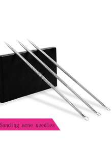 2pcs Blackhead & Acne Extraction Tools Set Comedone Extractor With Sandblasting Needle And Long Needle For Pimple Pore Blemish Whitehead Removal - Silver - View 6