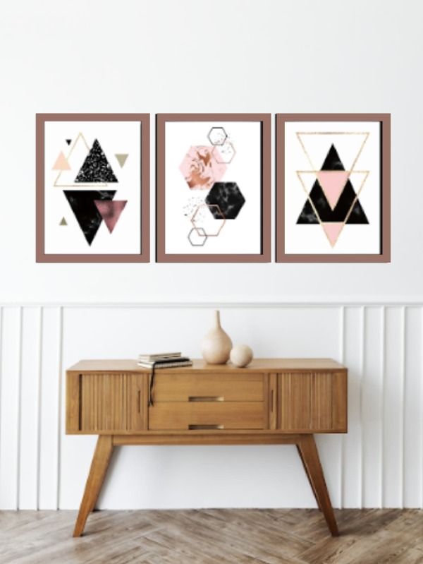 Kit de Quadros Decorativos - Formas Geométricas Abstratas - Conjunto de 3