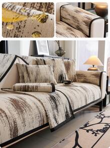 1入組防濺水尼爾提花沙發坐墊套，帶扶手靠背套，防滑四季通用，適用於1-4座椅沙發 - 咖啡棕 - 查看 1