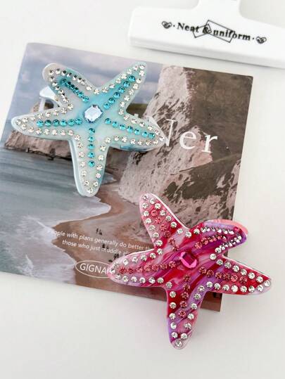 OUSEON 2 件海星爪夹，醋酸纤维发夹，女士小爪夹