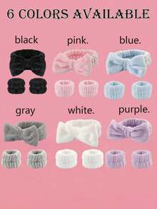 3 piezas/set Diadema, Muñequera, Toalla Facial - Diadema con lazo, Diadema + Muñequera, Toalla Facial y de Muñeca, Reutilizable Absorbente de Agua para Lavado Facial, Yoga, Maquillaje, Viaje - unicolor, Felpa - Multicolor - Ver 3