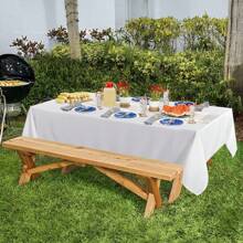 1/2pcs White Tablecloth For 6ft Folding Table [2 Packs, 152.40 X 259.08 Cm] Rectangular 1, Stain Resistant Wrinkle Free Washable Polyester Fabric. - White - View 4