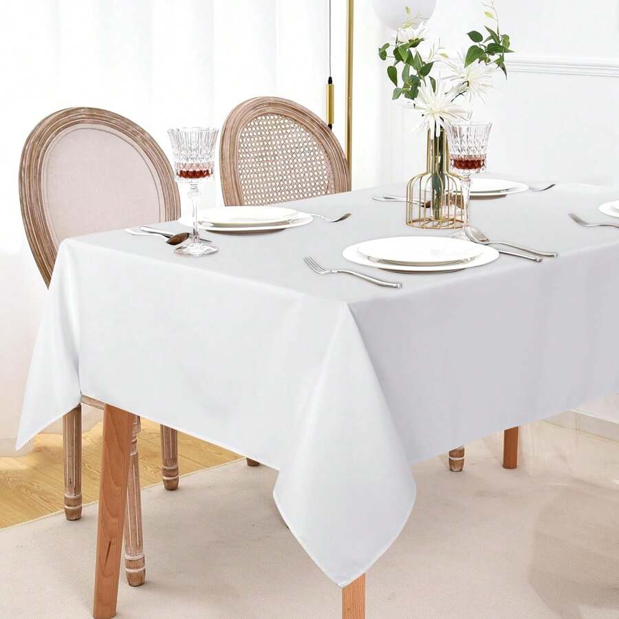 1/2pcs White Tablecloth For 6ft Folding Table [2 Packs, 152.40 X 259.08 Cm] Rectangular 1, Stain Resistant Wrinkle Free Washable Polyester Fabric. - White - View 1