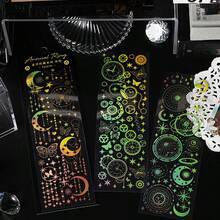 3 miếng/gói nhãn dán sổ lưu niệm theo chủ đề thiên hà, nhãn dán nghệ thuật sáng tạo cổ điển, vật liệu thủ công trang trí tự làm, quà tặng lễ hội, album nhãn dán cá nhân hóa văn phòng phẩm trường học (4 mẫu thiết kế khác nhau) - Vàng - Xem 4