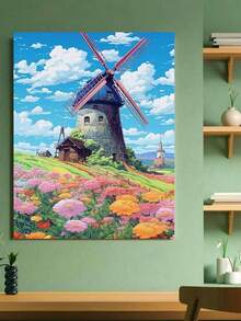 Tranh kim cương khảm 5D mới hình bầu trời xanh, mây trắng, cối xay gió lớn, kim cương tròn đầy, nghệ thuật hiện đại, trang trí tường, thích hợp trang trí phòng khách gia đình - Nhiều màu - Xem 3