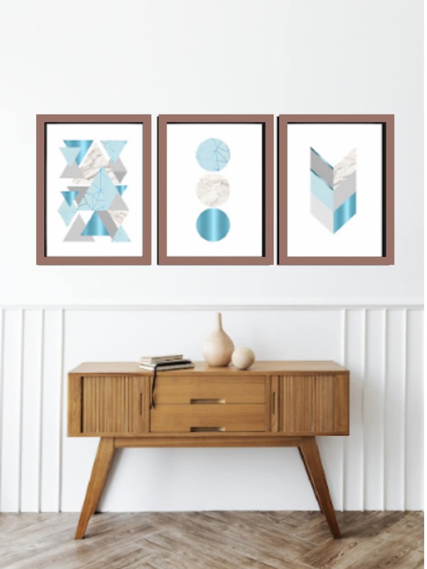 Kit de Quadros Decorativos - Formas Geométricas Abstratas - Conjunto de 3