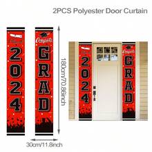 2024畢業典禮室內外牆派對裝飾用1對毕业季门帘，聚酯纖維門帘，學士鋪墊畢業典禮裝飾，畢業典禮派對裝飾，室內和室外牆壁派對用品。 - 紅色 - 查看 2