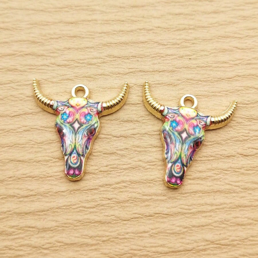 10pcs Cow Charm Enamel Pendant For Jewelry Making Zinc Alloy Gold Plated - Multicolor - View 1