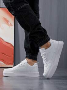 New Fashion Personalized Solid Color Sneakers, Versatile Classic White Sneakers - White - View 7