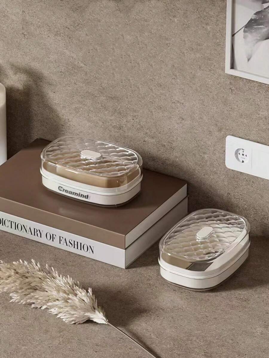 1pc Household Drainable Soap Dish Creative Double-Layer Soap Box Soap Holder Large Size With Cover For Bathroom Soap Tray - White - View 1