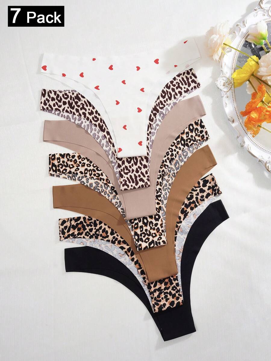 7pcs Women Seamless Low Waist Sexy Leopard Bikini Underwear, Comfortable Sports Triangle Panties - Multicolor - View 1