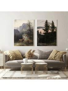 歐式鄉村風景森林鹿天空海報復古藝術印刷肖像帆船帆布畫壁畫客廳裝飾 - R - 查看 5