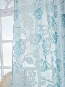1 Stück Beige Plüsch Lotus Blumenmuster Zimmer Dekoration Vorhang, flockiger handgefertigter Polyester halbtransparentes Fenstervorhang für Schlafzimmer Wohnzimmer Dekoration