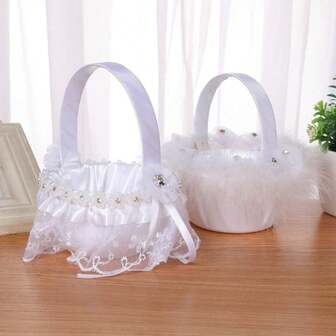 1pc Handheld Flower Basket For Flower Girl, Suitable For Bride, Bachelorette Party, Home Decoration, Wedding