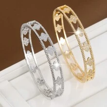 1pc Exquisite Hollowed-Out Flower Design Inlaid Cubic Zirconia Women Bracelet Valentines