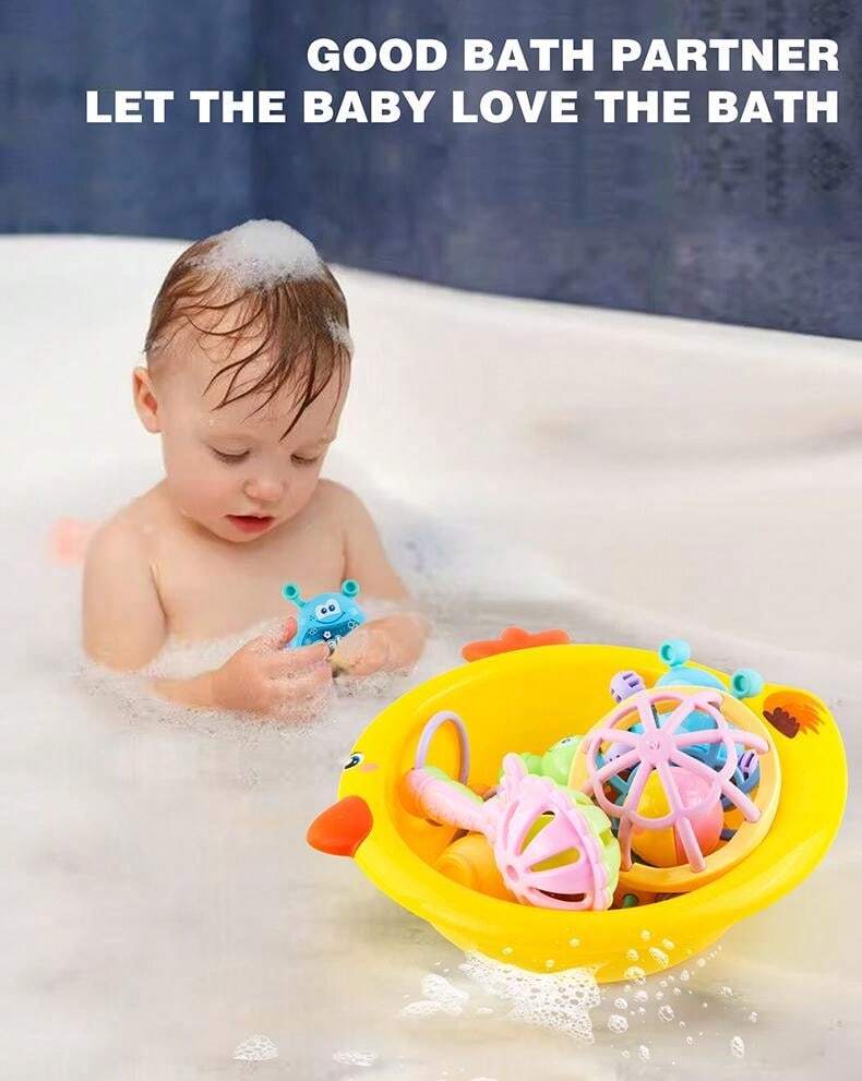 1pc Water-Spraying Small Yellow Duck Bath Basin For Kids, Beach Games, Toddler Playtime, Bathtub ...