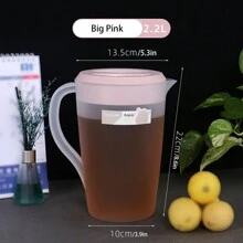 1pc Large Capacity Plastic Cold Water Jug With Lid, High-End Daily Necessities For Cold Water Drinking - Pink - View 1