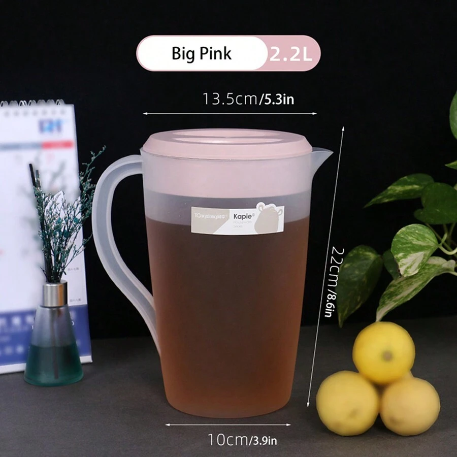 1pc Large Capacity Plastic Cold Water Jug With Lid, High-End Daily Necessities For Cold Water Drinking - Pink - View 1