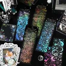 3 miếng/gói nhãn dán sổ lưu niệm theo chủ đề thiên hà, nhãn dán nghệ thuật sáng tạo cổ điển, vật liệu thủ công trang trí tự làm, quà tặng lễ hội, album nhãn dán cá nhân hóa văn phòng phẩm trường học (4 mẫu thiết kế khác nhau) - Vàng - Xem 1