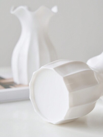 1pc Ceramic Look Plastic Vase Wit Unbreakable Tulips Roses Flowers Home Living Room, Tafel Birthday Graduation Room Flower Glass view 8