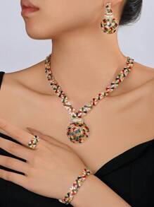 Saudi Arabian Middle East Dubai Luxury Bridal Jewelry Set, 4pcs Zirconia Necklace And Earrings, Wedding & Party Accessories