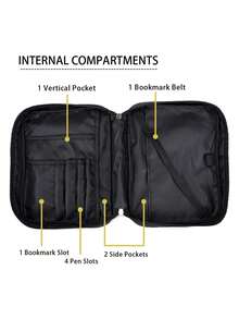 1 pieza Bolsa de mano negra con patrón de dibujos animados moderno y sencillo, Bolsa de almacenamiento de Biblia y funda protectora multifuncional para libros adecuada para el uso diario de estudiantes - Negro - Ver 7